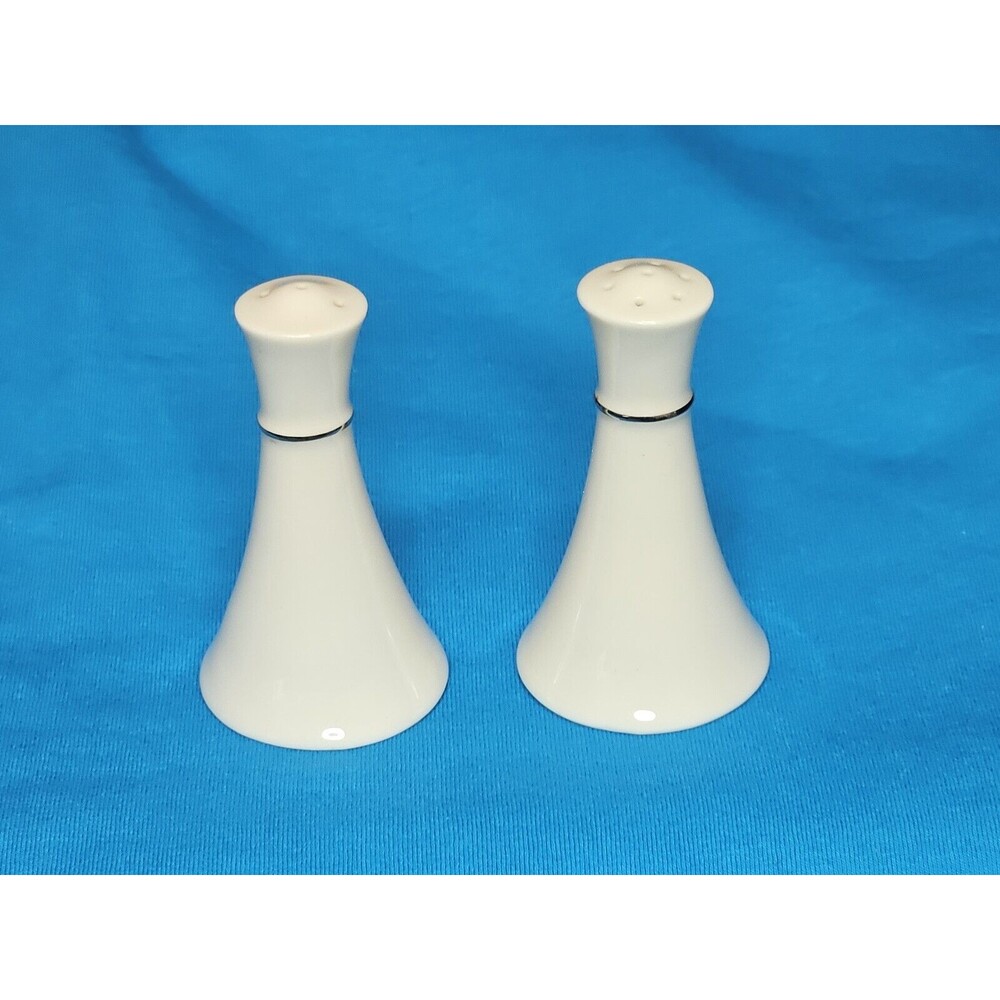 Vintage Lenox USA Baronet Ivory Platinum Trim Porcelain Salt & Pepper Shaker Set